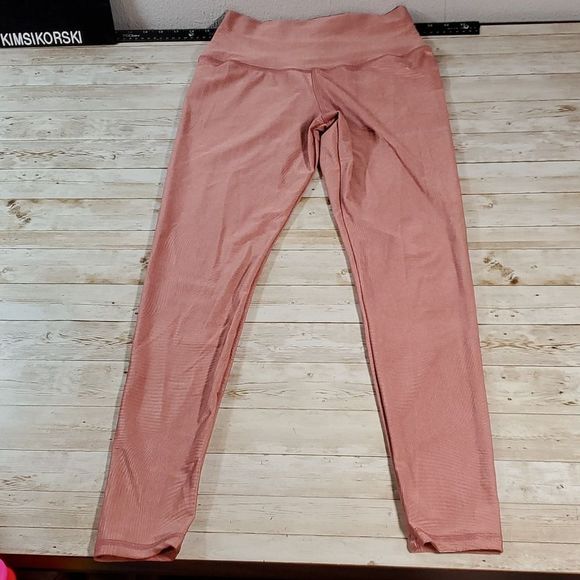 ABS2B Leggings Pink Tan Feather Textured Shiny‎ Butt Booty Large - Picture 3 of 7